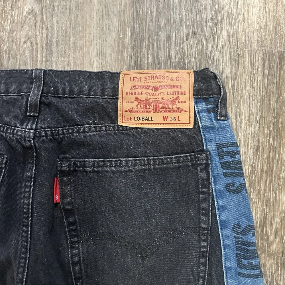Levis Lo-Ball Stack Jeans Mens 36x34 Black‎ Denim Slim Tapered Leg Warp Stretch